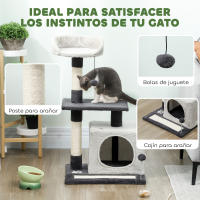 PawHut Árbol Rascador para Gatos, Árbol para Gatos 85 cm, Torre Escalador con Plataformas, Cueva, Postes Rascadores, Tapete de Sisal, Bolas, Gris Claro y Negro - details 2