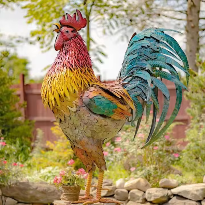Estatua Realista De Pollo De Metal Para Jardín Decoración De Animales Estilo Rústico Para Patio Y Exterior - 1