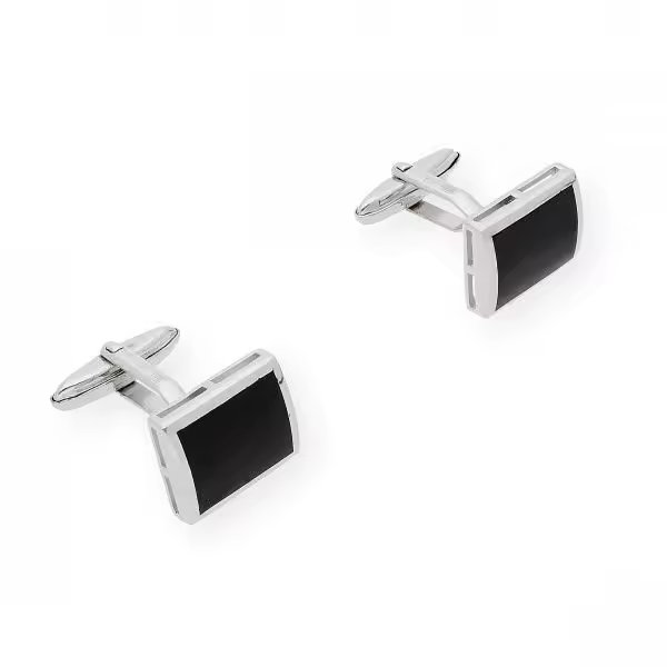 Castellano Joyeros: Gemelos de Plata y Ónix Hechos a Mano con Diseño Rectangular - 1