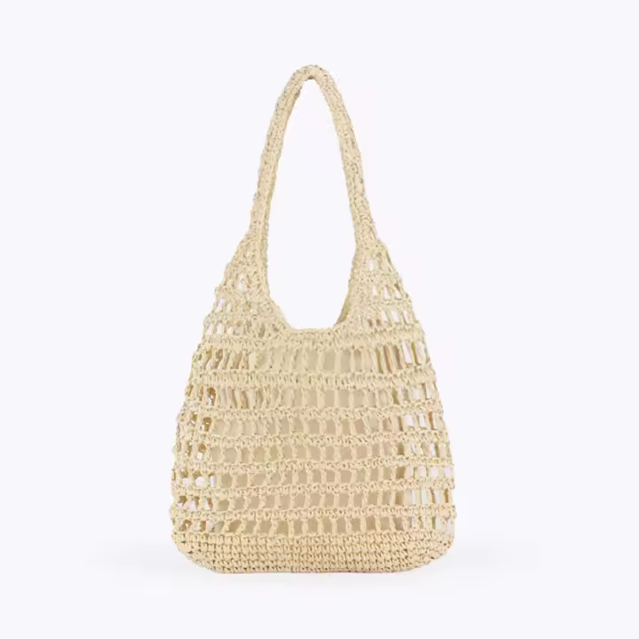 MOV Bolso de mimbre calado de gran capacidad, sencillo e informal, ideal para el día a día y para las vacaciones en la playa. - 1