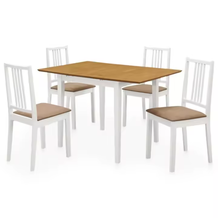 Conjunto de comedor 4 sillas + mesa extensible blanco/natural 74x80-120x80 cm - 1