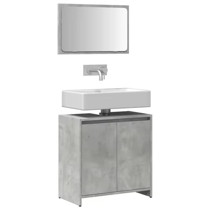 vidaXL Set de muebles baño 2 pzas madera contrachapada en color Marrón roble/Madera antigua/Gris hormigón y más | almacenamiento funcional diseño moderno para baño dormitorio sala - 1