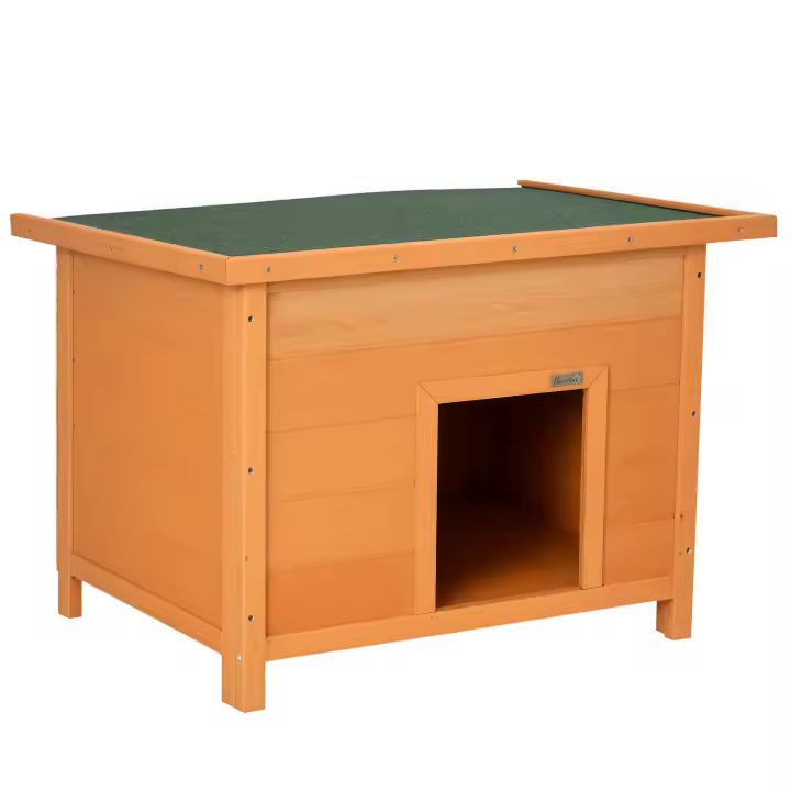 PawHut Caseta para Perro de Exterior Casa para Perros de Madera Impermeable con Tejado Abatible y Patas Antideslizantes para Interior y Exterior 82x58x58 cm Natural - 1