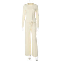 Dulzura Conjunto De Pantalones Casuales De 2 Piezas Suéter De Cuello Redondo Manga Larga Abrigo Sólido Pantalones De Pierna Ancha Clubwear Fiesta - details 16