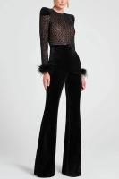 Nueva Moda Mujer Traje De Dos Piezas De Veludo Dorado Con Cuello Redondo Y Manga Larga Slim Fit Color Sólido Sexy Para Todas Las Estaciones - details 2