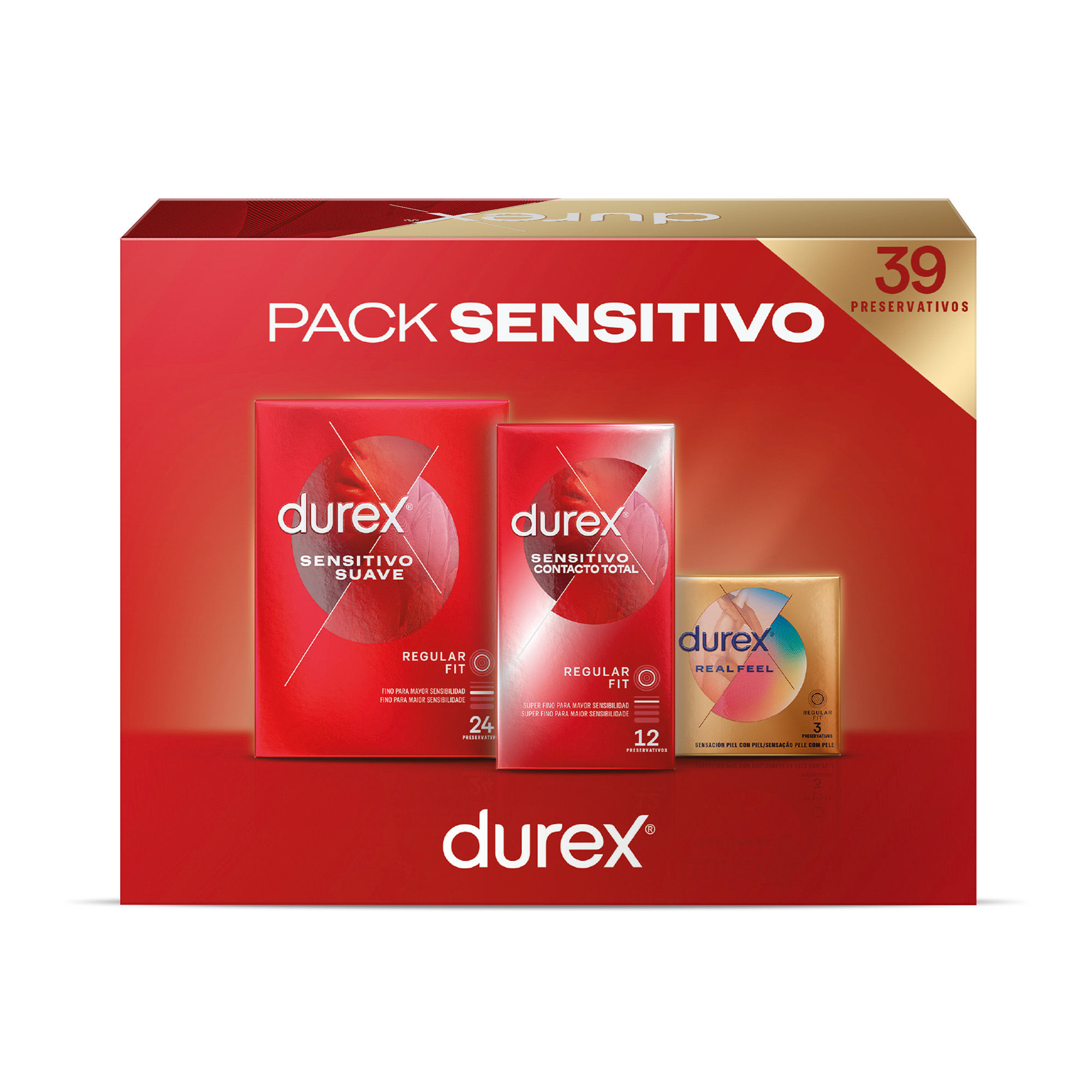 Durex - Pack Preservativos Sensitivo Suave + Sensitivo Contacto Total + Fell Sin Latex, 39 Condones para Sexo Seguro, Lubricados