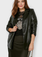 Chaqueta De Cuero PU De Talla Grande Con Botones Y Cuello En V Casual Para Mujer Manga Larga Estilo Suelto De Primavera Otoño Invierno - details 1
