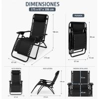 Fornor - Pack de 2 Sillas Tumbonas Zero Gravity Reclinables para Jardín, Terraza y Playa con Reposacabezas Ajustable, Estructura Metálica Robusta y Tejido Transpirable – Azul, Verde o Negro - details 1