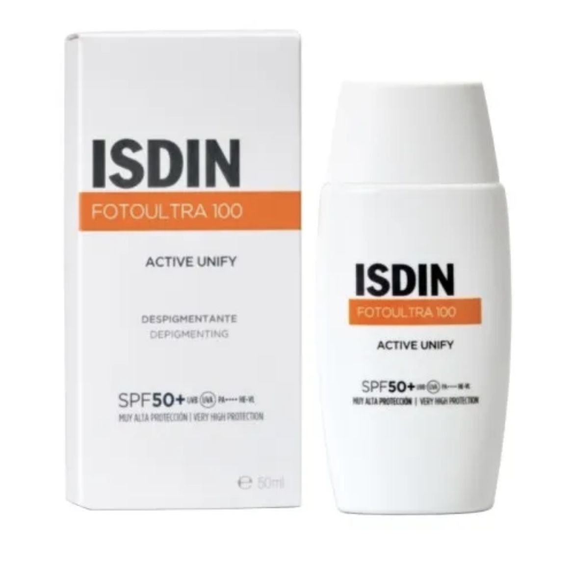 ISDIN Active Unify FotoUltra 100 SPF 50+ / Protector solar facial, Despigmentante, 50 ml