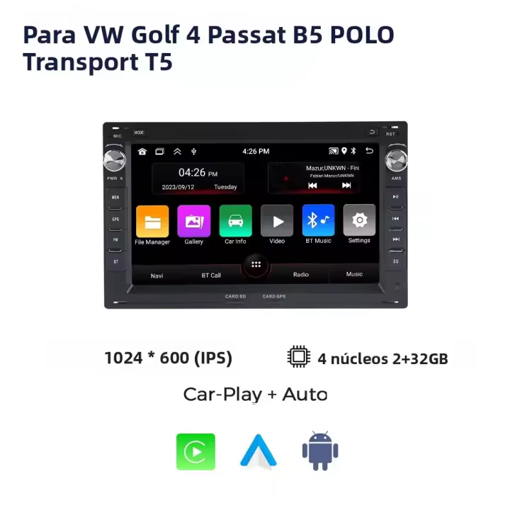 Radio De Coche Android 13 Para VW PASSAT B5 MK4 MK5 SHARAN Jetta Bora Polo TRANSPORT T5 CITI CHICO 7 Pulgadas Con GPS Multimedia Video Player - 1
