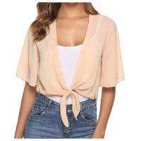 Chalera De Verano Para Mujer En Chiffon Estilo Playa Blusa Elegante Con Manga Corta Antirreflectante Tops Casuales Solas - details 0