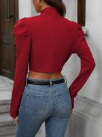 Chaqueta De Casualidad Corta Con Manga Larga Estilo Europeo Y Americano Versátil Para Mujer Top De Poliéster Cierre Abierto - details 11
