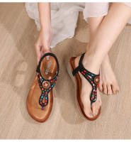 CA Sandalias de tacón de cuña huecas de gran tamaño 2025 con diamantes de imitación, zapatos bohemios cómodos para mujer, verano 363- - details 30