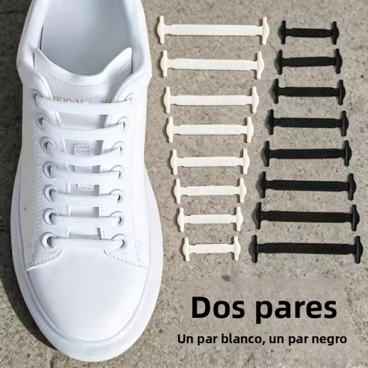 1 Par De Cordones Elásticos De Solado Rápido Para Zapatillas Casuales Y Corridas Color Negro Blanco Gris Cómodos Duraderos Y Lavables - 1