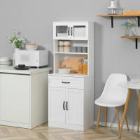 HOMCOM Alacena de Cocina Mueble Buffet de Cocina con 4 Puertas Cajón y Estantes Ajustables para Salón Comedor Estilo Moderno 60x38x161 cm Blanco - details 1