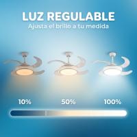 Ventilador de techo moderno blanco con luz LED 55W, aspas retráctiles ocultas, 6 velocidades, motor DC 30W silencioso, mando a distancia y app, lámpara ventilador decorativa de bajo consumo para salón, dormitorio, comedor y habitación, Don Feliz - details 0