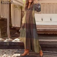 Vestido Largo Elegante Para Mujer ZANZEA Con Manga Larga Vintage Verano Vintage Mujer Vestido a Cuadros Bohemio Con Bolsillos Cuello V Ajuste Suave - details 2