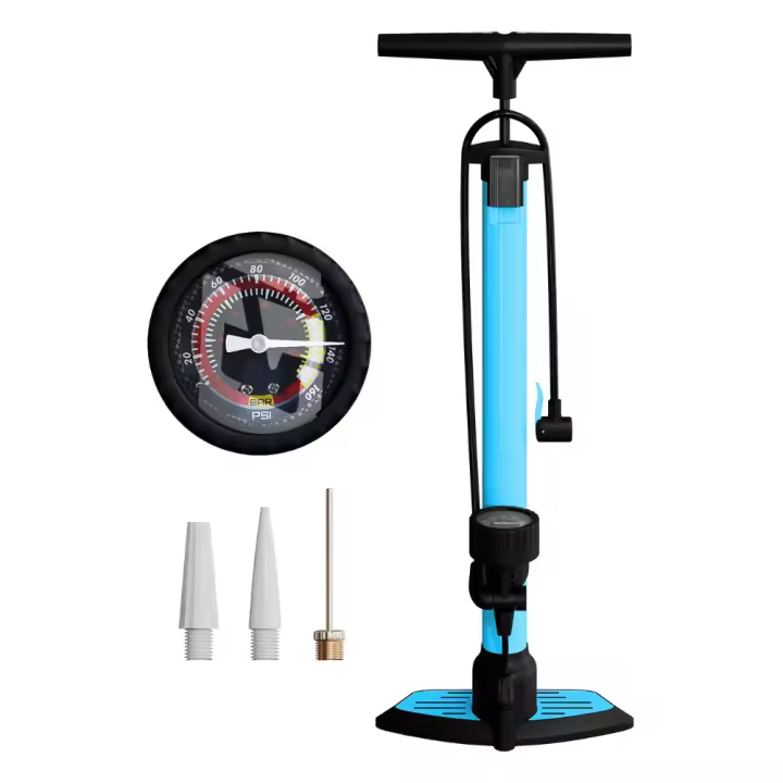 UNYCOS Bomba de Aire con Manómetro para Válvulas Presta y Schrader (160 PSI/11 Bar) Inflador de Pie Portátil para Neumáticos, Balones y Juegos Inflables - 1