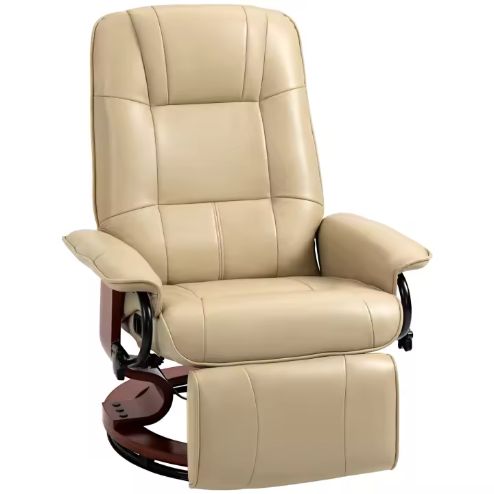 HOMCOM Sillón de relax Sillón de televisión giratorio con función reclinable, reposapiés, sillón reclinable con reposabrazos, patas de madera para sala de estar, dormitorio, cuero sintético - 1