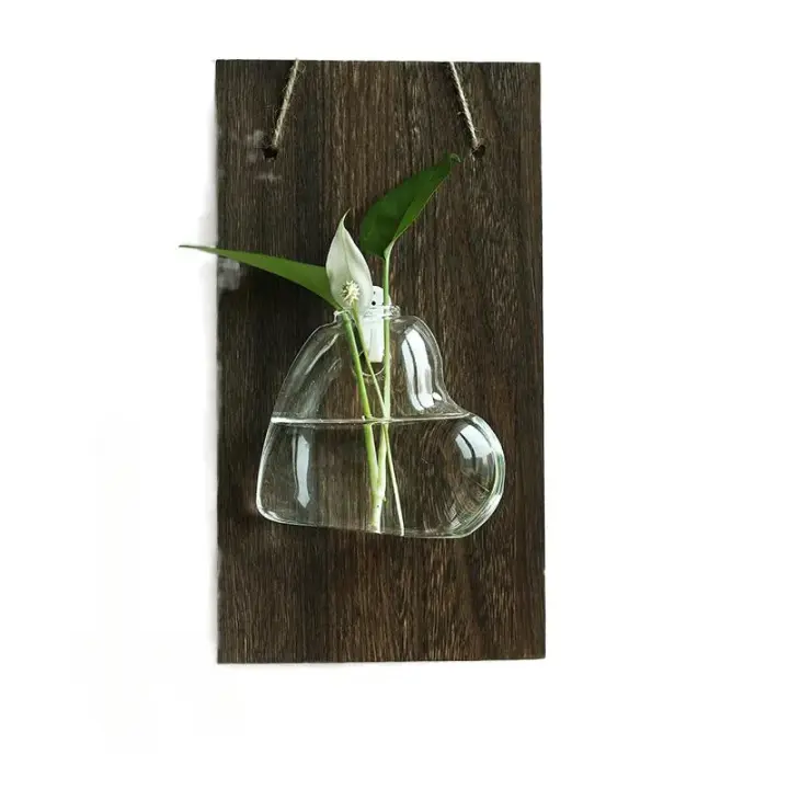 Decoración Creativa Para El Hogar En Madera Sólida Con Pequeño Vaso De Vidrio Para Plantas Hidroponicas Radish Verde - 1