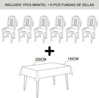 OsoNube - Juego de Mantal y Funda de Silla, Mantel de Mesa Rectangulo 140 x 220, 6 Fundas para Silla con Elastico, 100% Poliester, Estampado Moderno. - details 0