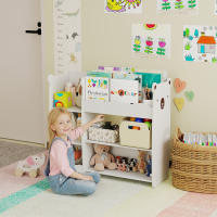 AIYAPLAY Estantería Infantil para Juguetes con Estantes Abiertos, Compartimentos, Diseño de Ositos, Organizador de Juguetes para Dormitorio, Sala de Juegos, Guardería, Blanco - details 1