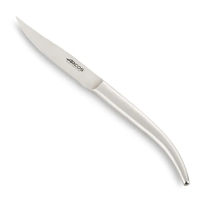 Arcos Serie Steel Force - Cuchillo Chuletero con Filo Liso - Monoblock de Acero Inoxidable de 110 mm - Cuchillo Monoblock Acero Inoxidable Color plata - 1