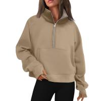 Nueva Sudadera De Mujer Con Capucha Cuello Erguido Otoño Invierno Color Sólido Fleece Manga Larga Bolsillos Cierre Media Pullover Suave - details 18