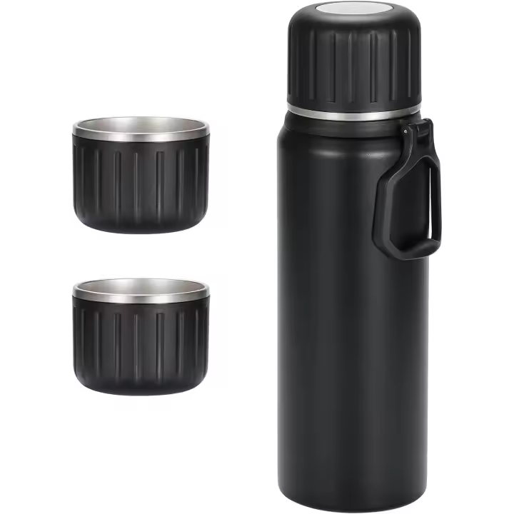 Termo with Taza, Termo de Maple inoxidable de 750 ml para Bebidas Calientes, tapa de Taza a prueba de fugas para Bebidas Calientes de café, sin BPA, color Negro - 1