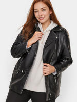 Chaqueta De Cuero PU De Talla Grande Con Cierre De Cremallera Casual Manga Larga Para Otoño Ropa De Mujer Con Cuello En V - details 2