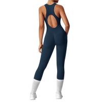 Conjunto De Yoga Para Mujer Moda Color Sólido Cuello Redondo Ajustado Fitness Ropa Deportiva Overoles De Gimnasio Sexy Ropa De Yoga - details 5