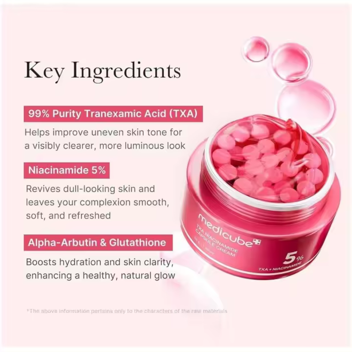 medicube TXA + Niacinamide Capsule Cream 1.94 oz – Crema hidratante dual para luminosidad, tono desigual, textura e hidratación con ácido tranexámico puro y niacinamida - 1
