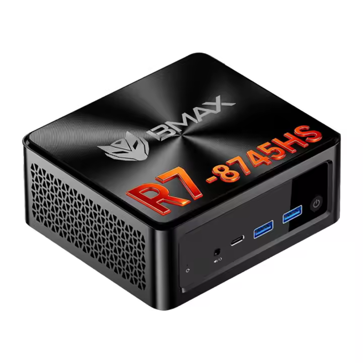 BMAX B8A Pro Mini PC con AMD Ryzen 7 8745HS, Radeon 780M, 16GB DDR5, 512GB NVMe SSD, Puerto 2.5G Ethernet, DP 2.1, WiFi 6+Bluetooth 5.2, Windows 11 Pro