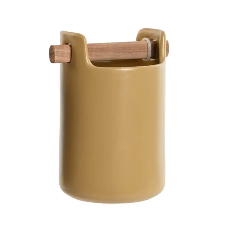 Dcasa Cubertero portátil gres con soporte acacia color beig para mesa cocina - 1