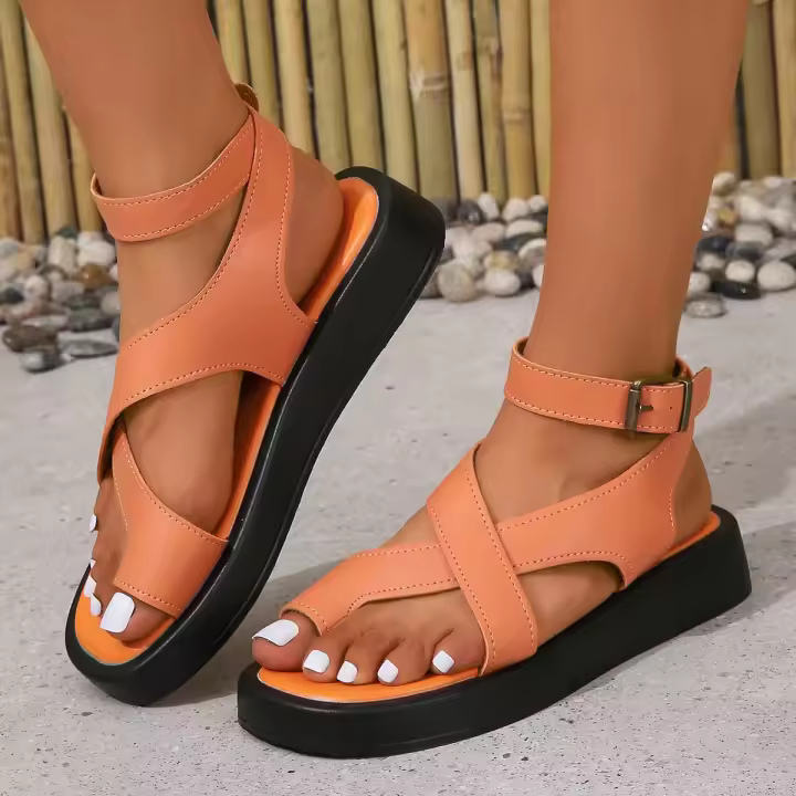 Sandalias De Cuero Para Mujer Moda Casual Confortables 2023 Nuevas De Verano Con Suela Gruesa Y Plataforma Sandalias De Tobillo Para Mujer Talla 43 - 1
