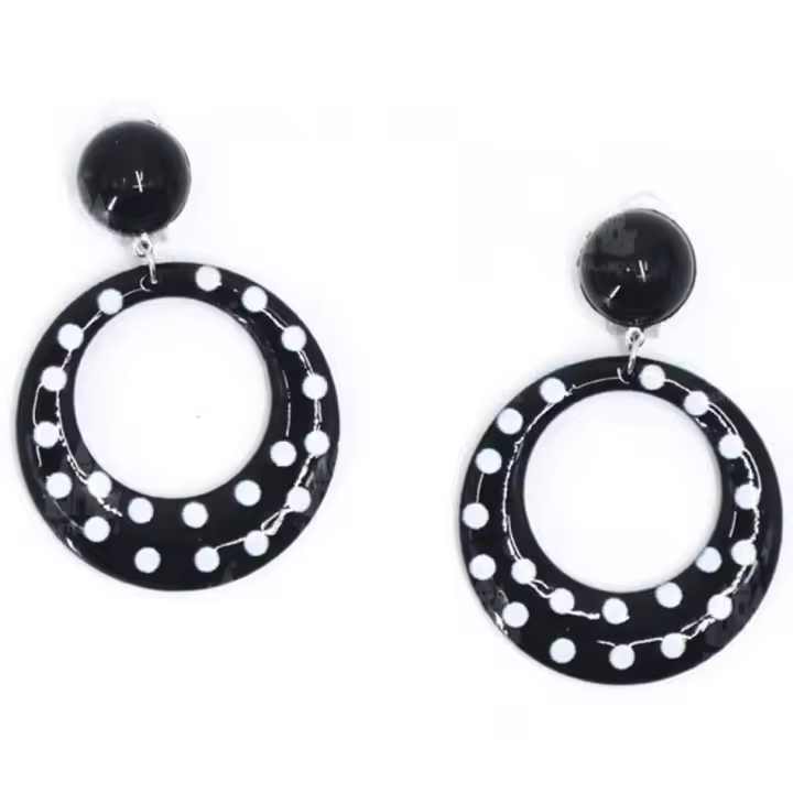 Partilandia Pendientes Sevillana Aro negros con lunares blancos de 6 cm - 1