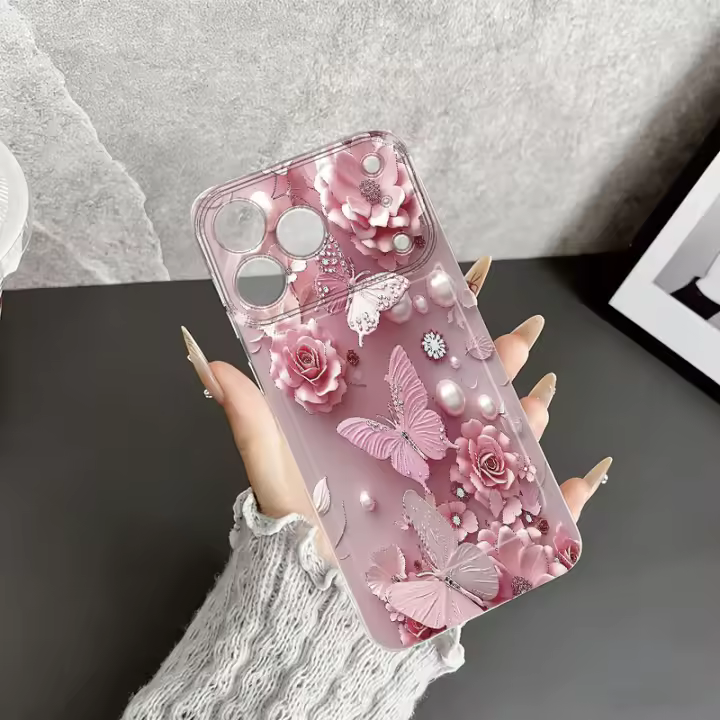 Funda De Teléfono Elegante Con Danza De Mariposa Y Flor Para iPhone 17/16/15/14/13/12/11 pro Max/ XS/ XR/XSMAX/7/8/6/6S plus Compatible Con Varias Modelos - 1