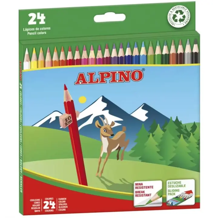 ALPINO - Estuche Lápices de Colores de Madera, 12 o 18 o 24 colores de madera de Alta Calidad, Lápices de Colores para Niños. Dibuja y Colorea con Colores Vivos y Brillantes, Material Escolar. - 1