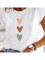 Camiseta De Verano Para Mujer Con Estampado De Corazón Y2K Estilo O-Neck Top Casual De La Decada De Los 90 Prenda Basic Knit Corta - details 1