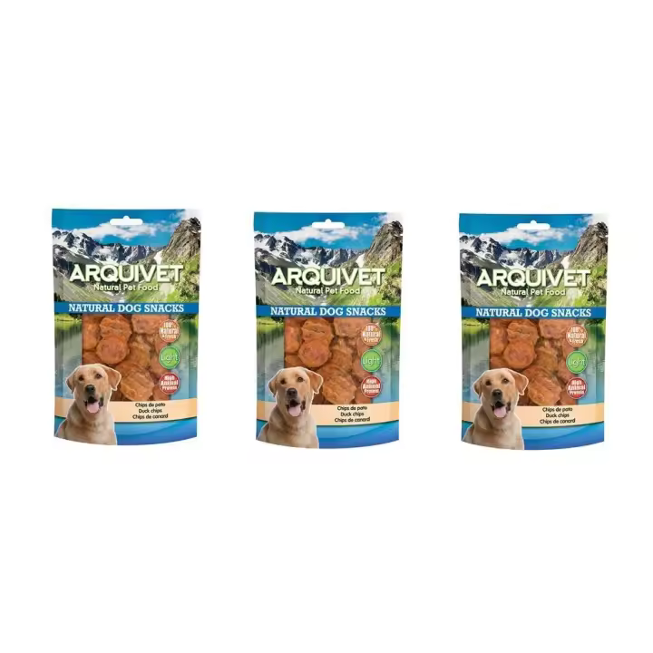 Snack Natural para Perros Chips de Pato 100g - Rico en Proteínas y Bajo en Grasas (pack de 3 unidades) Arquivet - 1