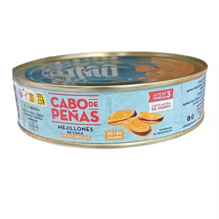 MEJILLONES DE CHILE EN ESCABECHE 30 -40 UND GRANDE 523 gr CABO DE PEÑAS SABOR Y CALIDAD - 1