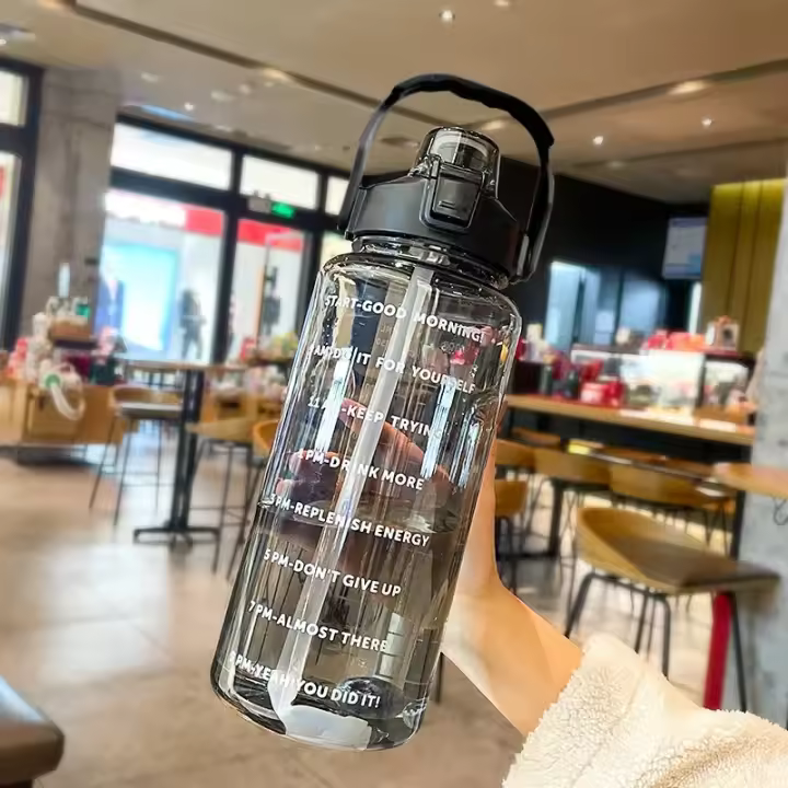 Botella Deportiva De Agua Con Tapa De Pastilla Y Marca De Tiempo 2L a Prueba De Fugas Para Gimnasio Y Exterior - 1