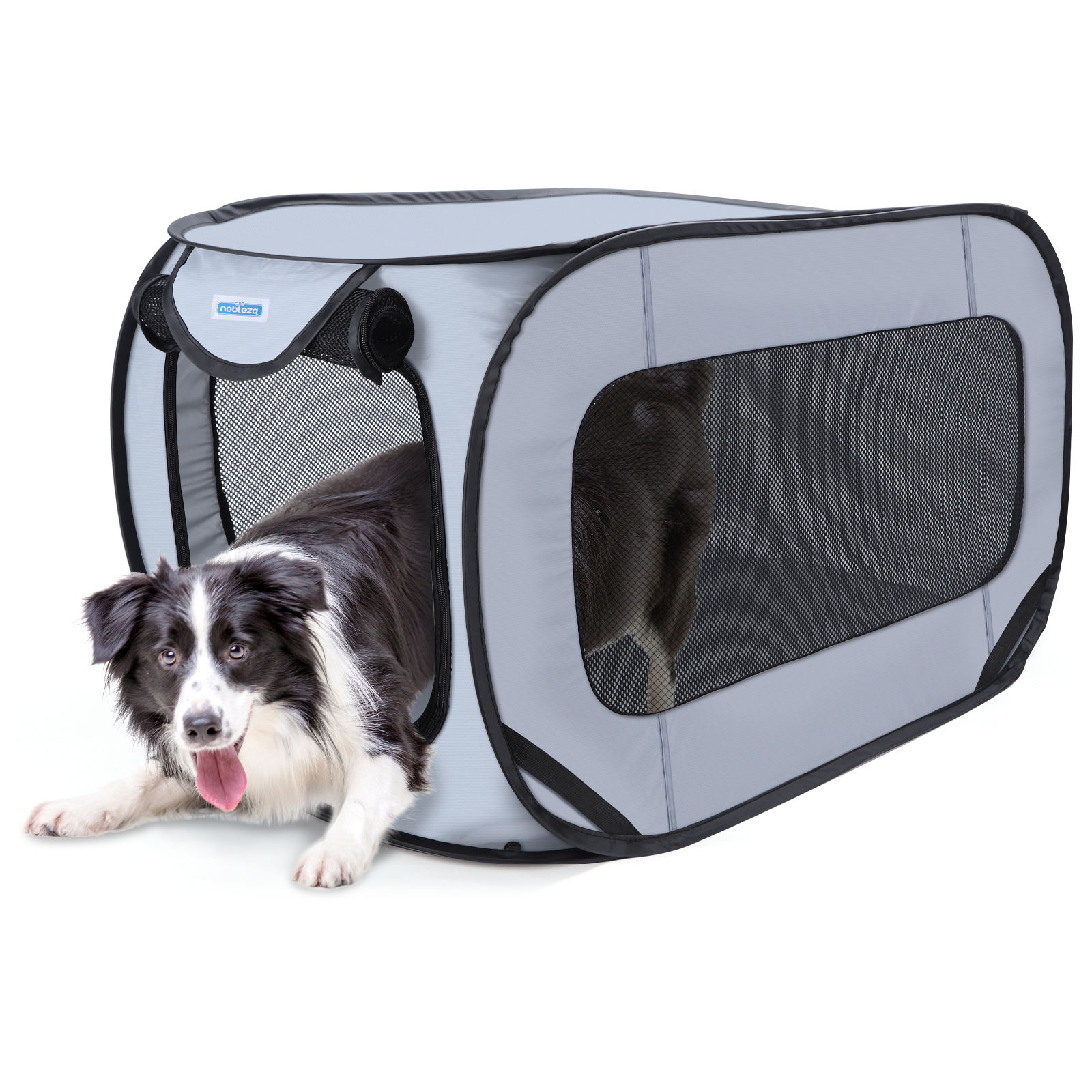 Nobleza - Jaula Portátil para Perros Gatos en el Coche, Parque Plegable para Perros, Parque para Mascotas de Tela Oxford Impermeable Bañado en Plata 210D, 93*54*54 cm