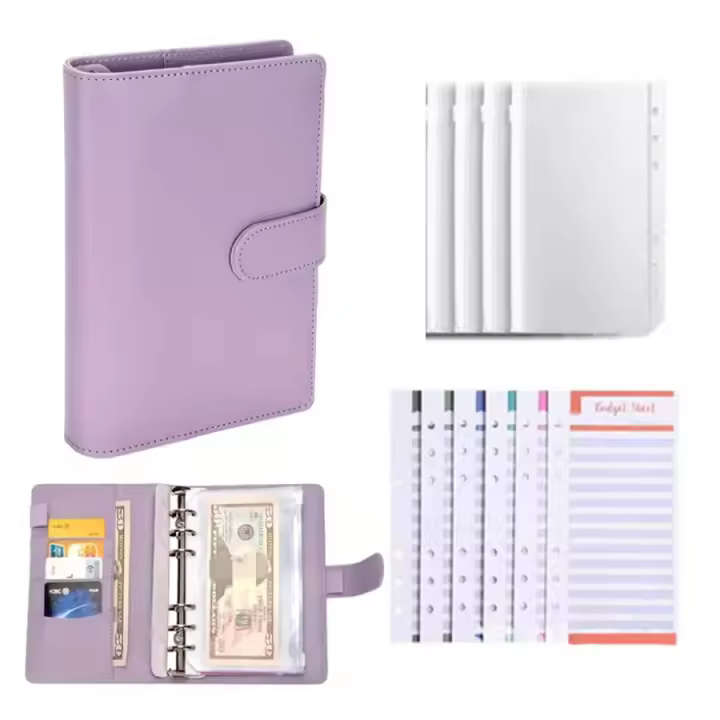 Cuaderno De Presupuesto PU Cuero Pequeño Organizador De Ahorro De Dinero Con Bolsillos Y Envolventes Para Dinero A6 Planificador - 1