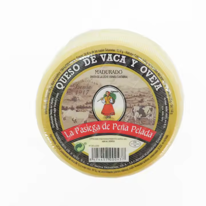 LA PASIEGA DE PEÑAPELADA Queso Mezcla de Vaca y Oveja, Queso redondo baby 530 gr (aprox) Al vacío - Sabor Suave y Pronunciado - Elaborado con Leche Pasteurizada - Calidad Artesanal Española - 1