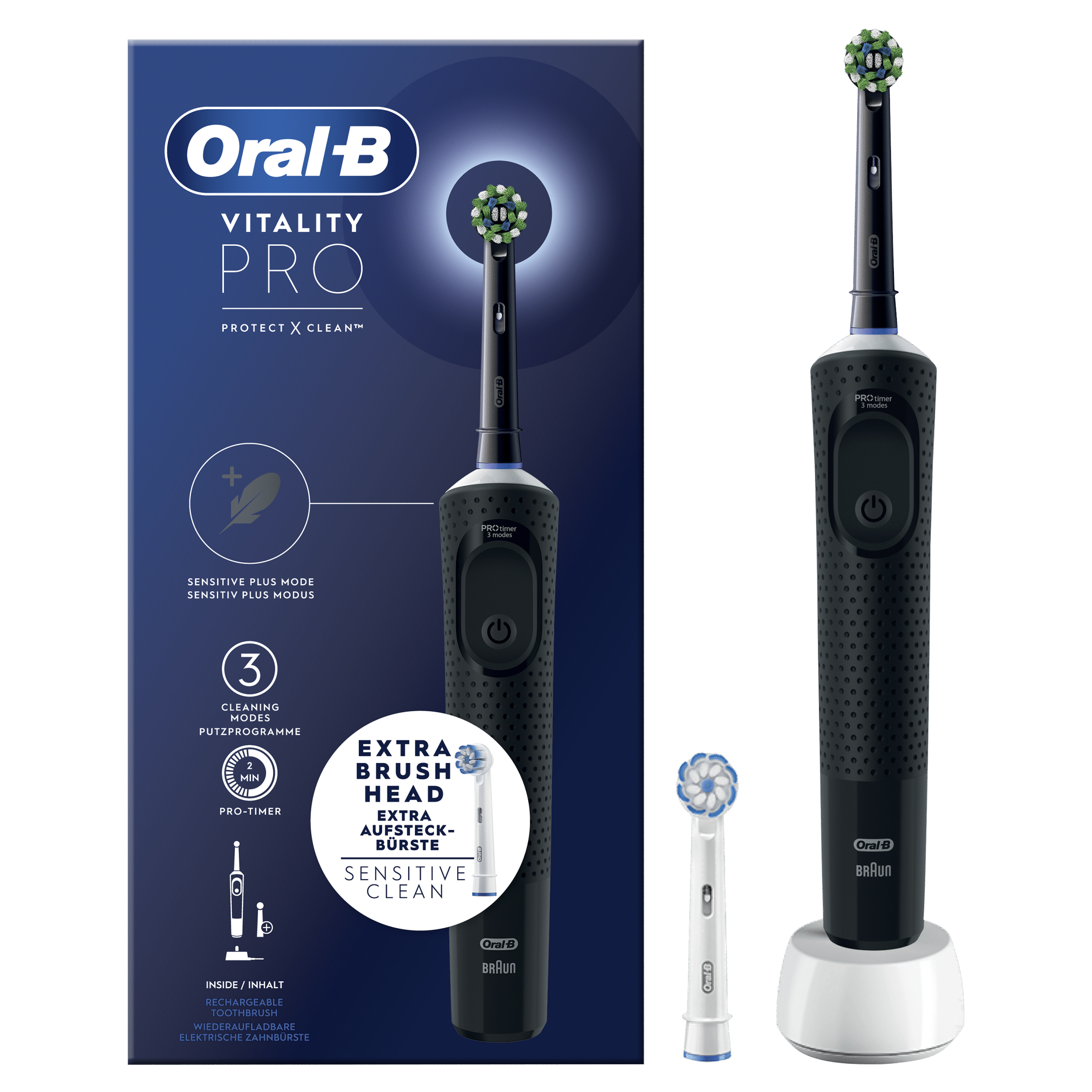 Oral-B Vitality Pro Cepillo de Dientes Eléctrico, 2 Cabezales incluidos, Producto Europeo con Garantía Oficial.