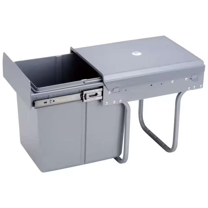 Contenedor de reciclaje para mueble de cocina, Cubos de basura bajo fregadero 15L, fijación inferior y extracción manual, cubo extraíble, con tapa - 1