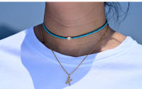 Collar De Inicial Con Piedra Facetada En Oro Acero Inoxidable Colgante De Letra Para Mujer Joyería De Moda Diseño De LA LUNA - details 0