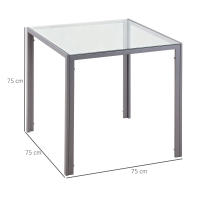 HOMCOM Mesa de Comedor de Cristal, Mesa Rectangular para 4 Personas con Patas de Metal, para Cocina, Salón, 75x75x75 cm, Gris - details 2
