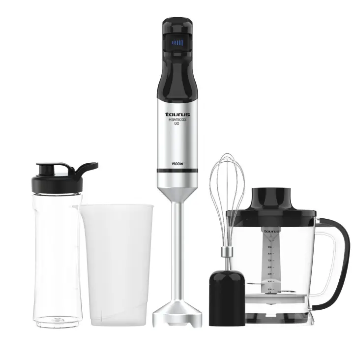 Taurus - Batidora de Mano HBA1500X GO. Color Metálico. Potencia 1500W. Acero Inoxidable. Incluye Botellín Portatil y Accesorios. Diseño Ergonómico - 1